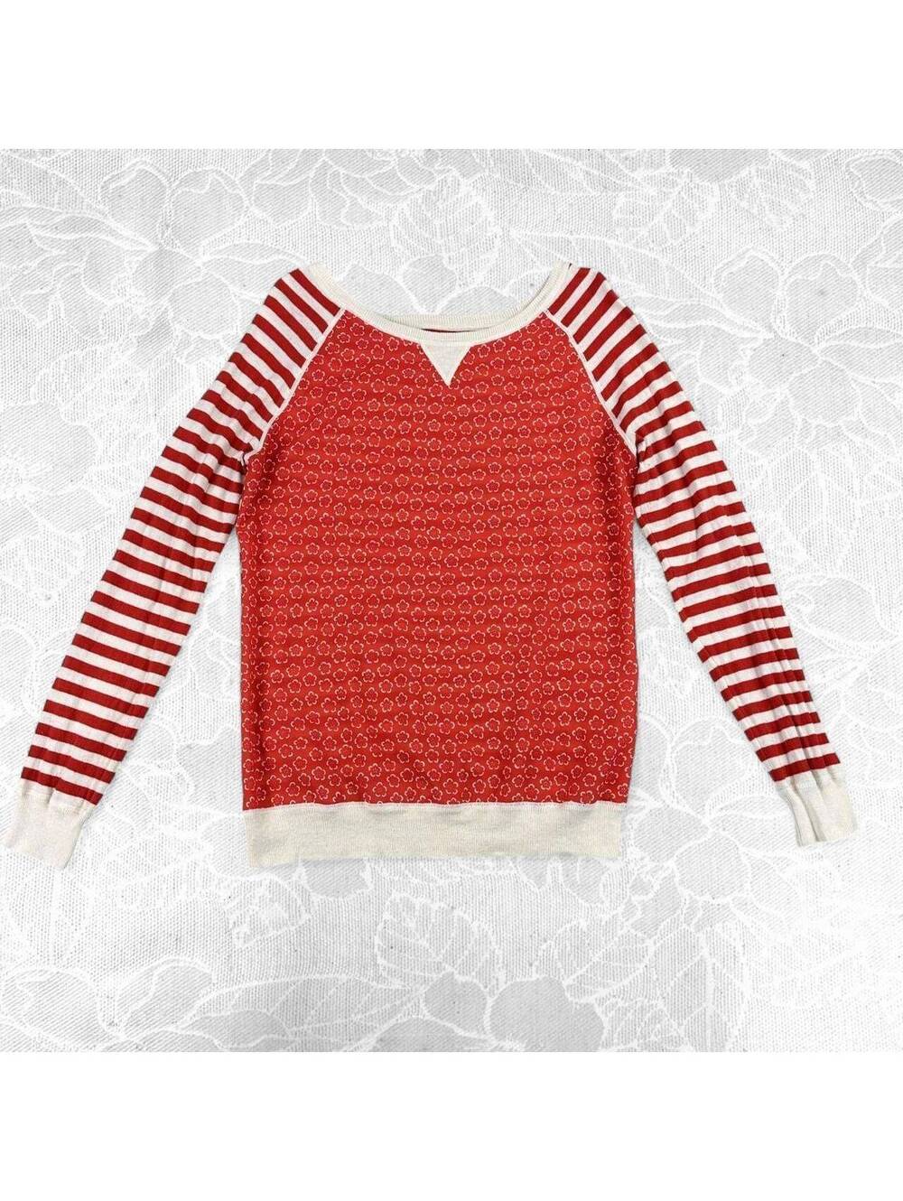 G.H. Bass & Co. Women's Red and White Floral and Striped Long Sleeve - M